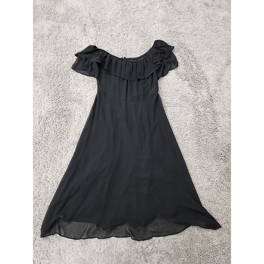 Express Dress Womens S Black Ruffled Tiered Off the Shoulder Chiffon Lined Midi